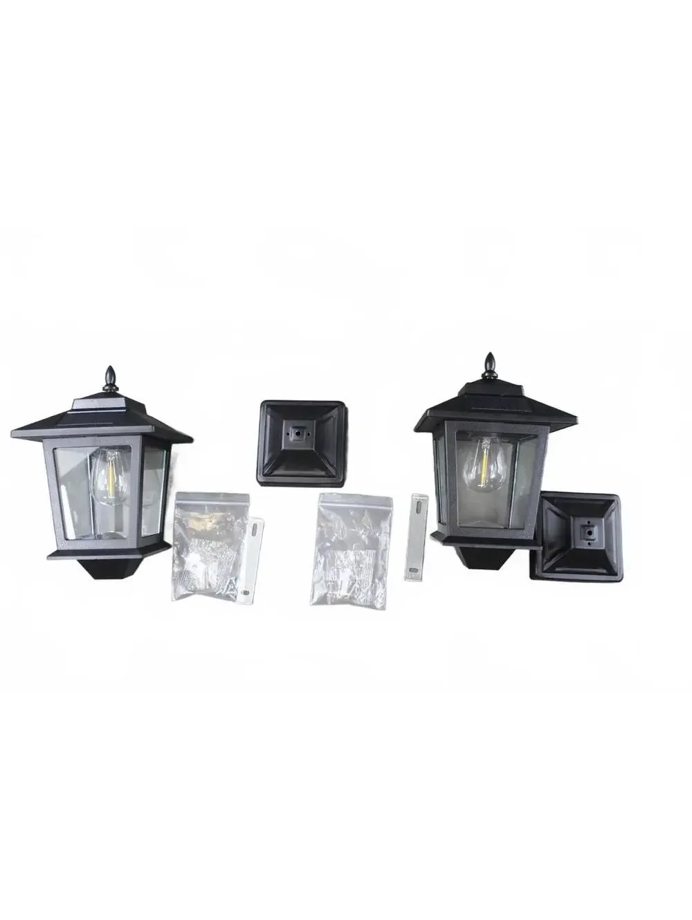 Set of 2 Black Outdoor Solar Lanterns with Mounting Hardware